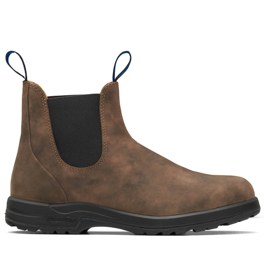 Right profile view of a Blundstone, Waterproof, thermal boot in Rustic Brown.