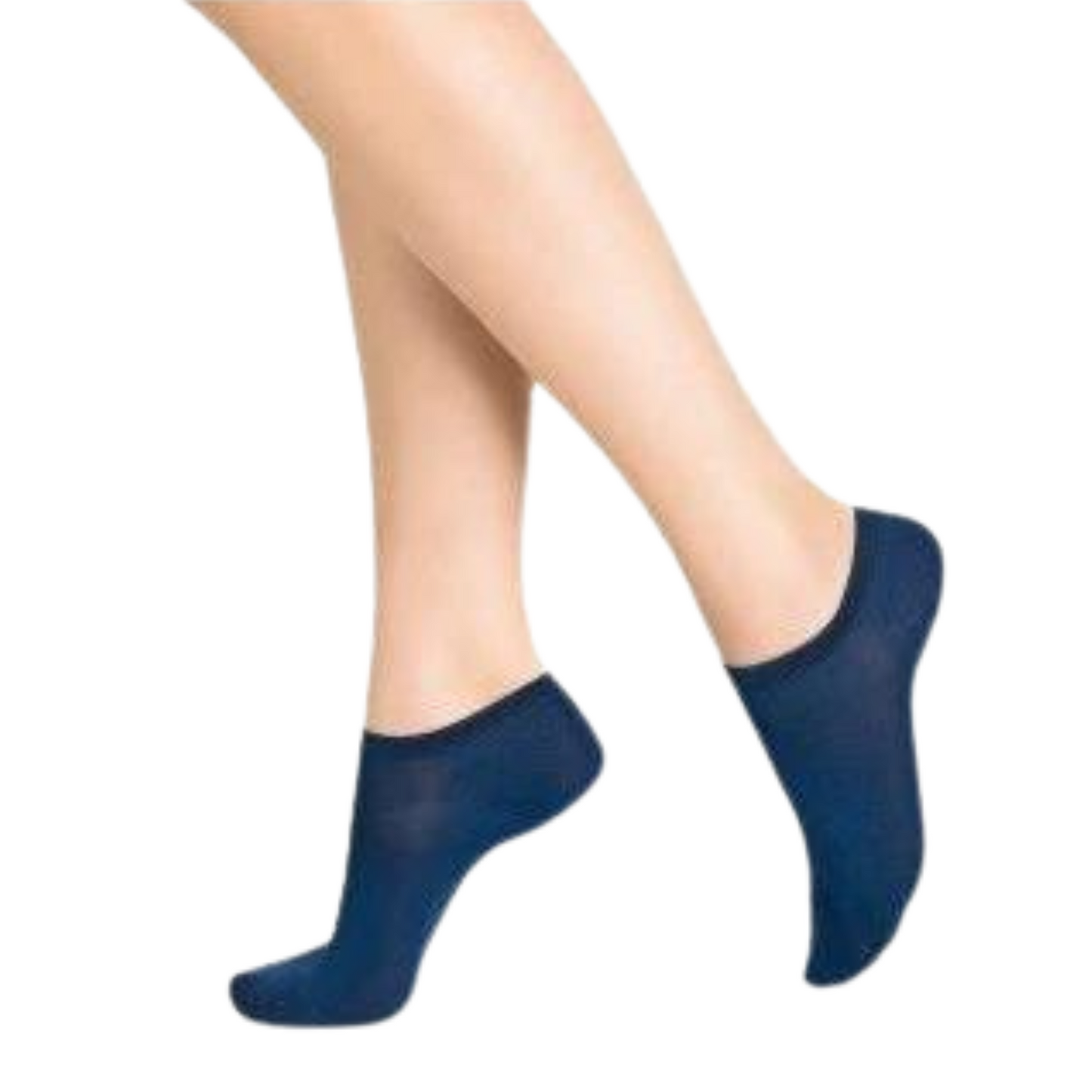 A pair of low cut ankle height socks in blue is pictured.