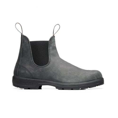 360 shot of a grey unisex, over the ankle height boot.