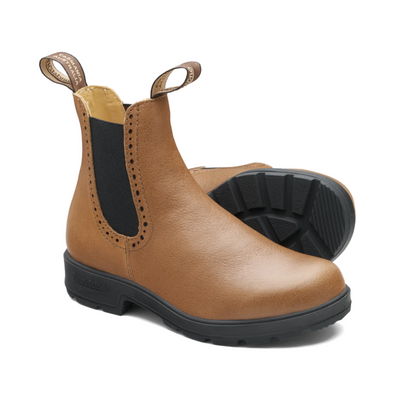Front angled and bottom profile of a pair of Blundstone Camel Ladies Hi Top 2215.