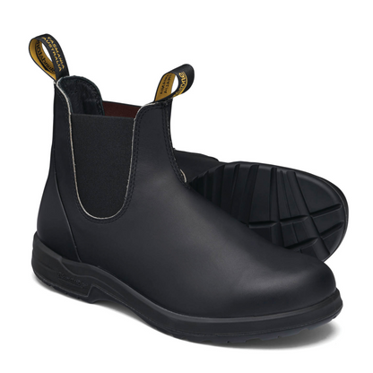 Black leather boots with black sole and black elastic sides