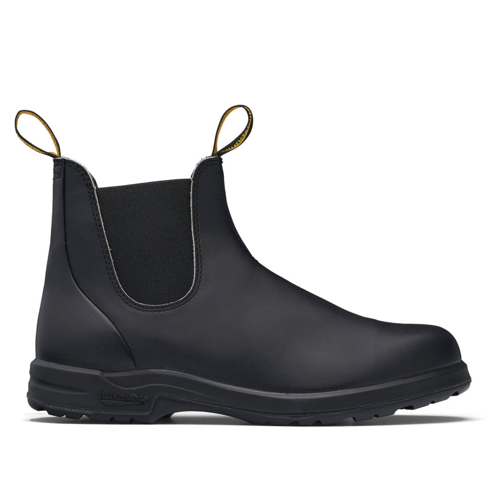 Black leather boots with black sole and black elastic sides