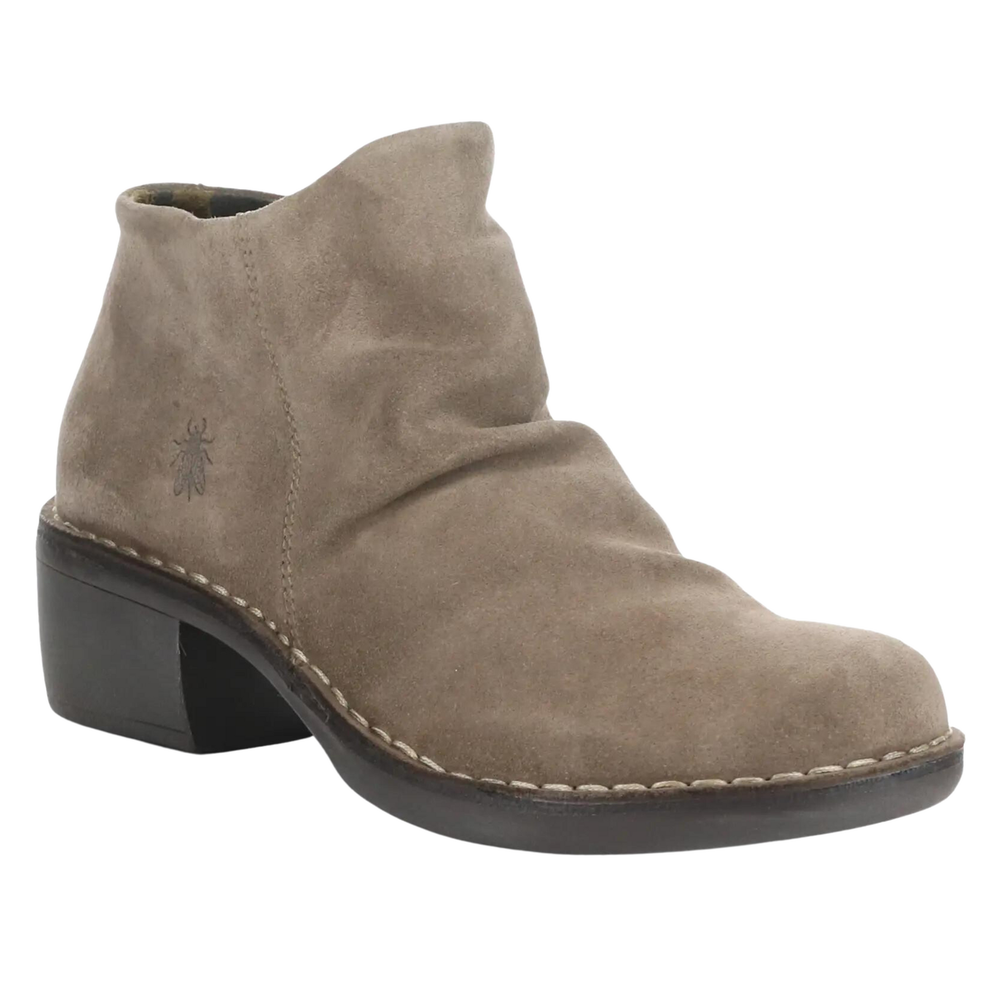 Front angled profile of the Fly London Merk Boot in the colour Taupe.