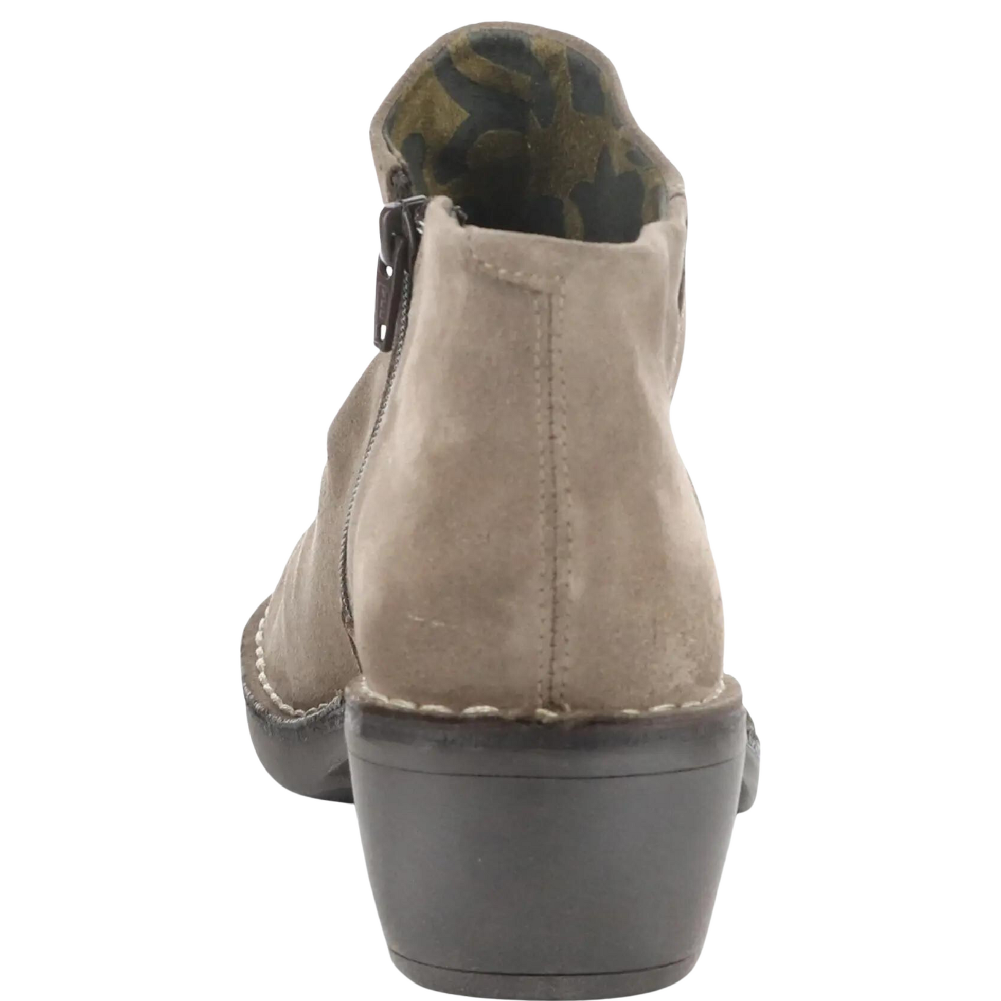 Rear profile of the Fly London Merk Boot in the colour Taupe.