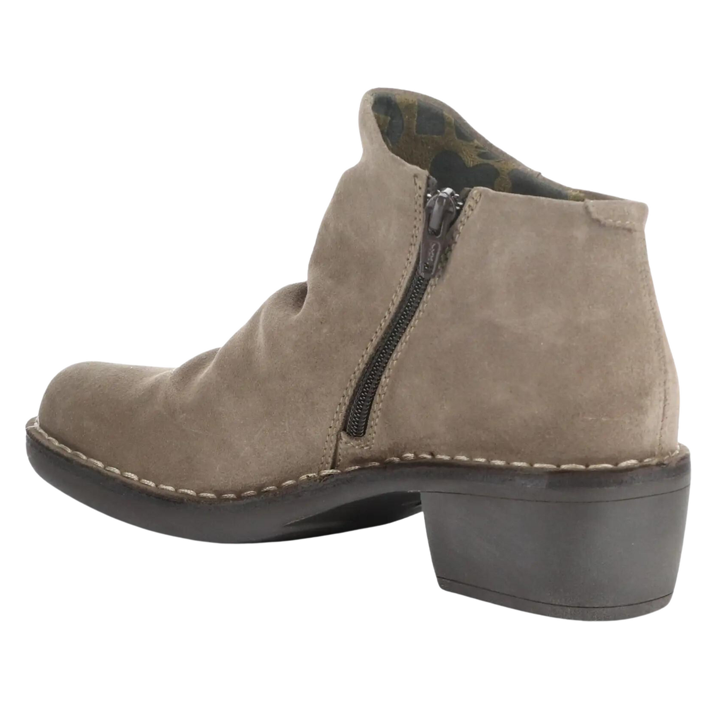 Rear angled profile of the Fly London Merk Boot in the colour Taupe.
