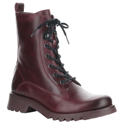 Front angled profile of the Fly London Reid Boot in the colour Purple.