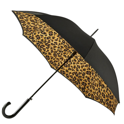 A photo of the Fulton Bloomsbury2 umbrella in the colour Lynx. Showing the handle and the black outer shell.