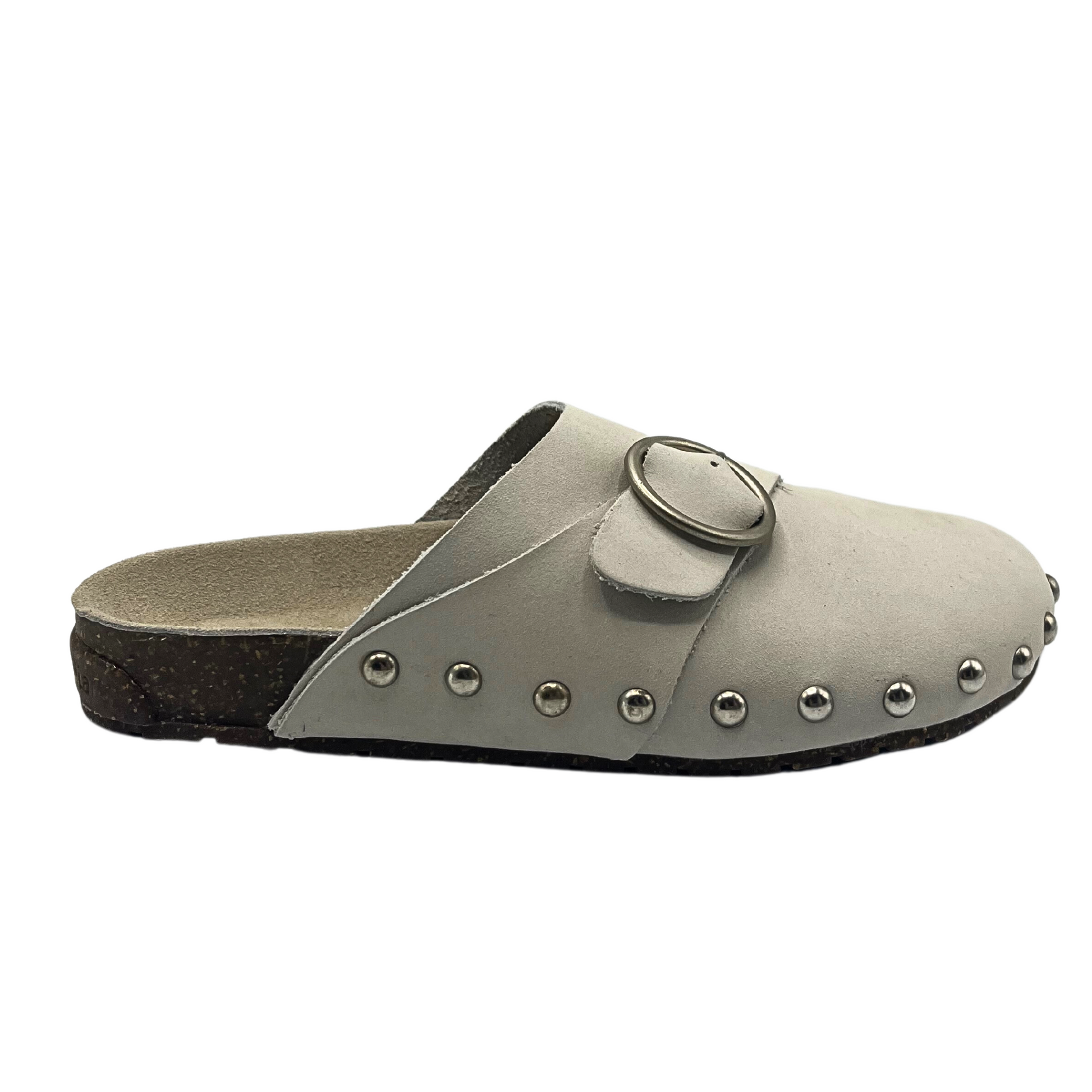 Outside view of closed toe slide with ergonomic footbed