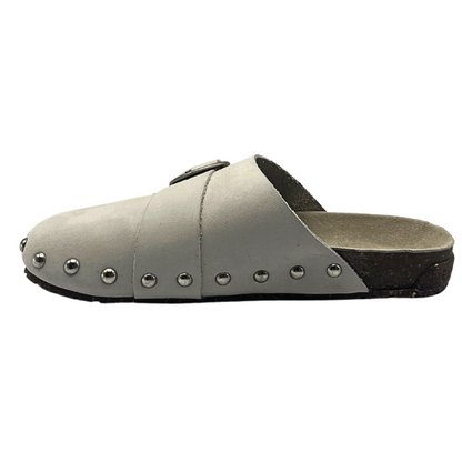 Inside view of closed toe slide.  Rounded heel cup and ergonomic footbed