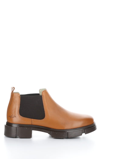 Right profile of a short tan boot. The boot has a dark brown elastic panel on each side for ease of entry and a lug sole.