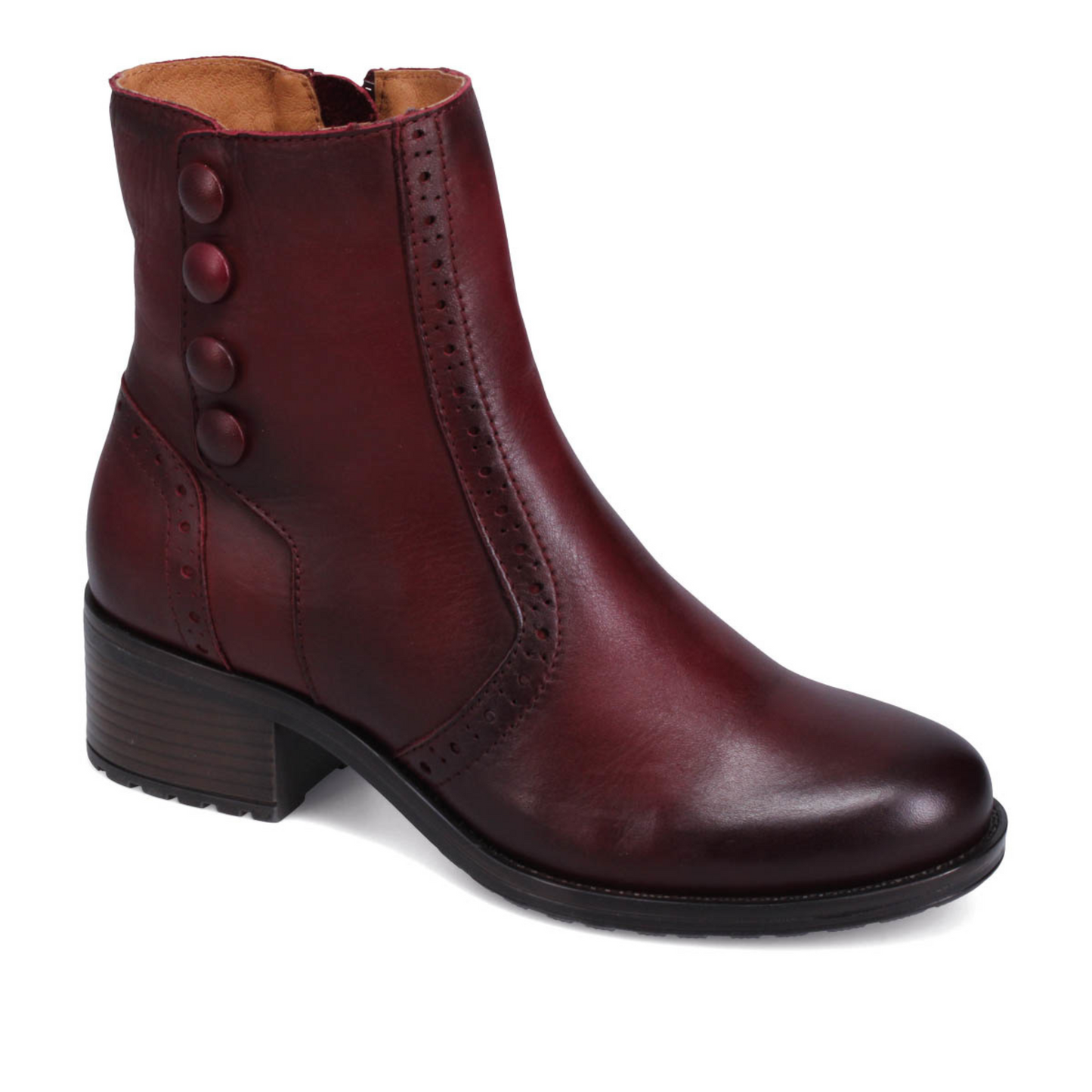 Front angled profile of the Miz Mooz Jake Boot in the colour Bordeaux.