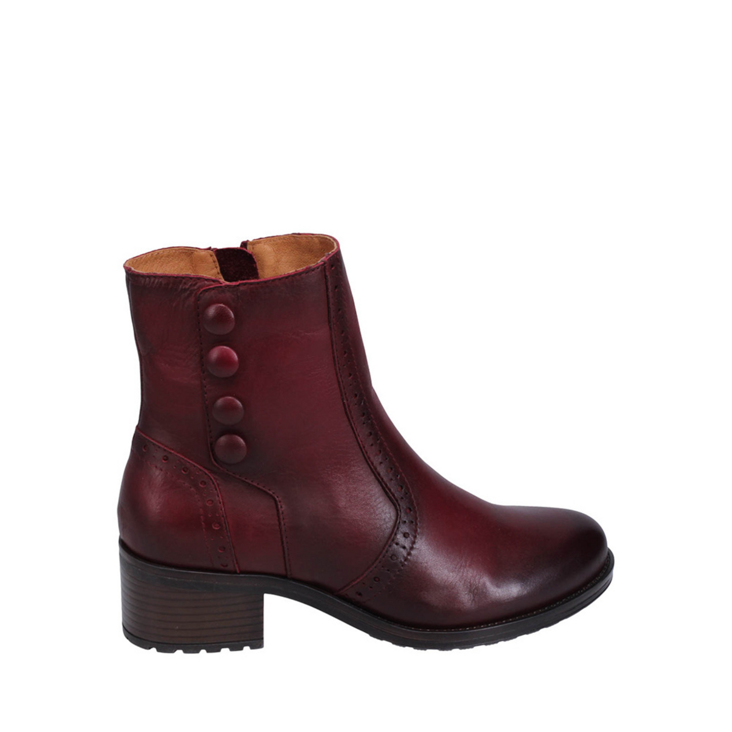 Right side profile of the Miz Mooz Jake Boot in the colour Bordeaux.