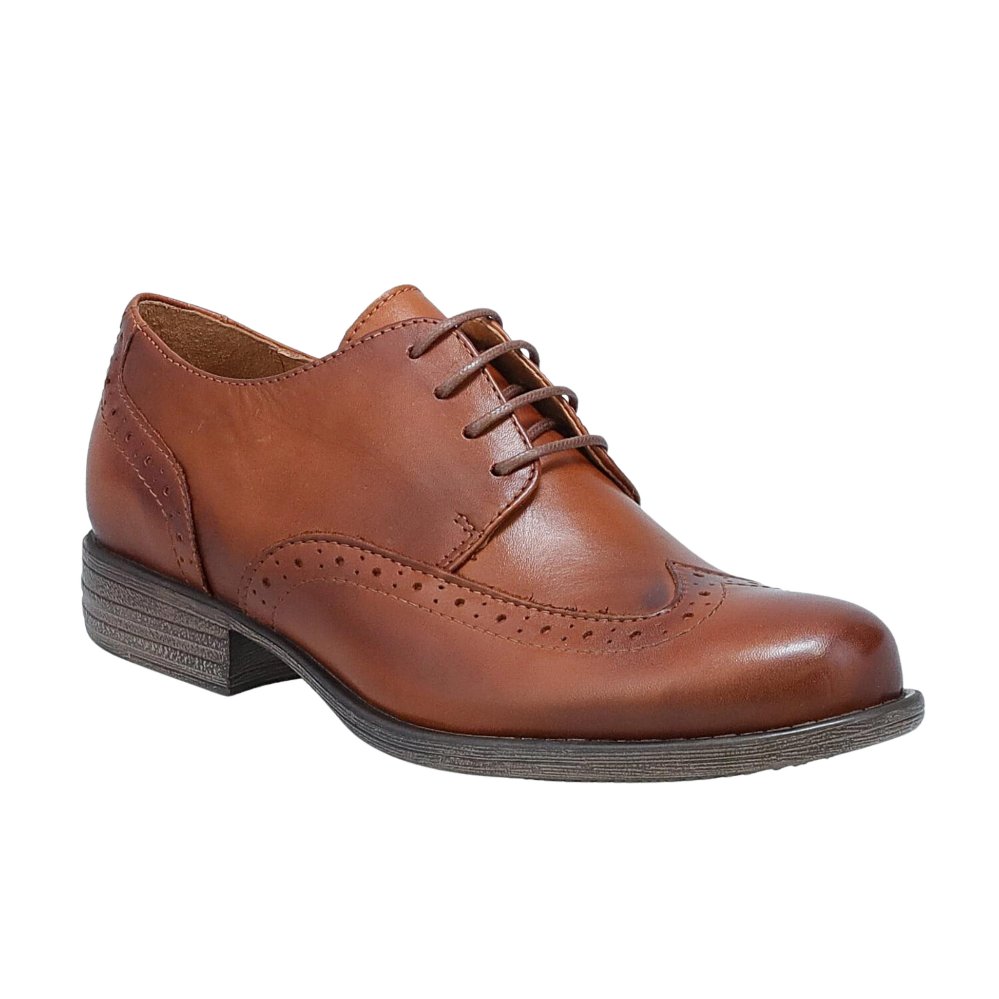 Front angle profile of the Miz Mooz Luther Shoe in the colour Brandy.