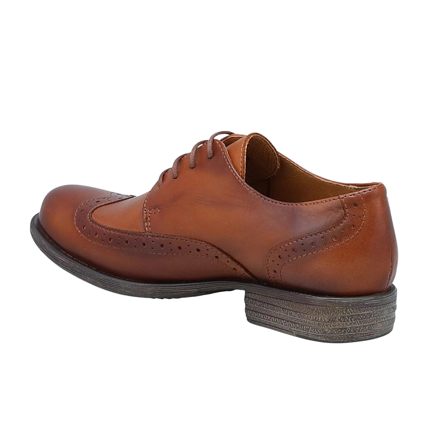 Rear angle profile of the Miz Mooz Luther Shoe in the colour Brandy.
