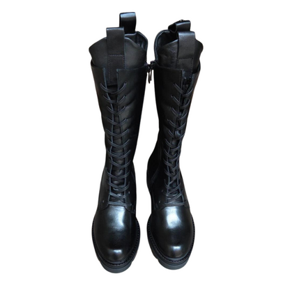 Front profiles of a pair of Mjus Bologna Boots in the colour Black.