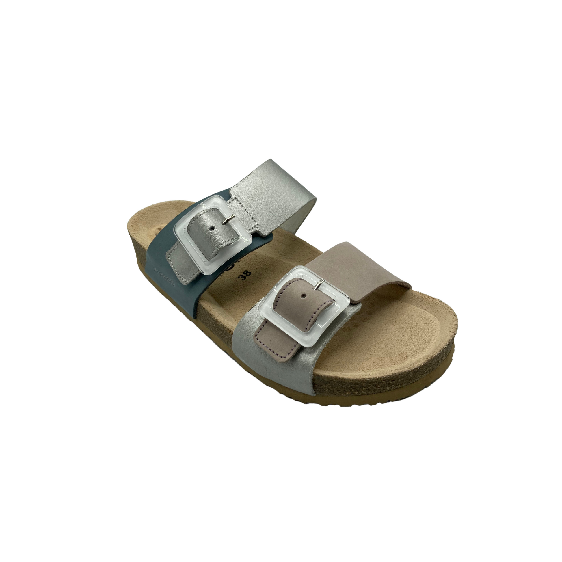  Madison cork sandals boast a minimalistic design with a perla silver hue.