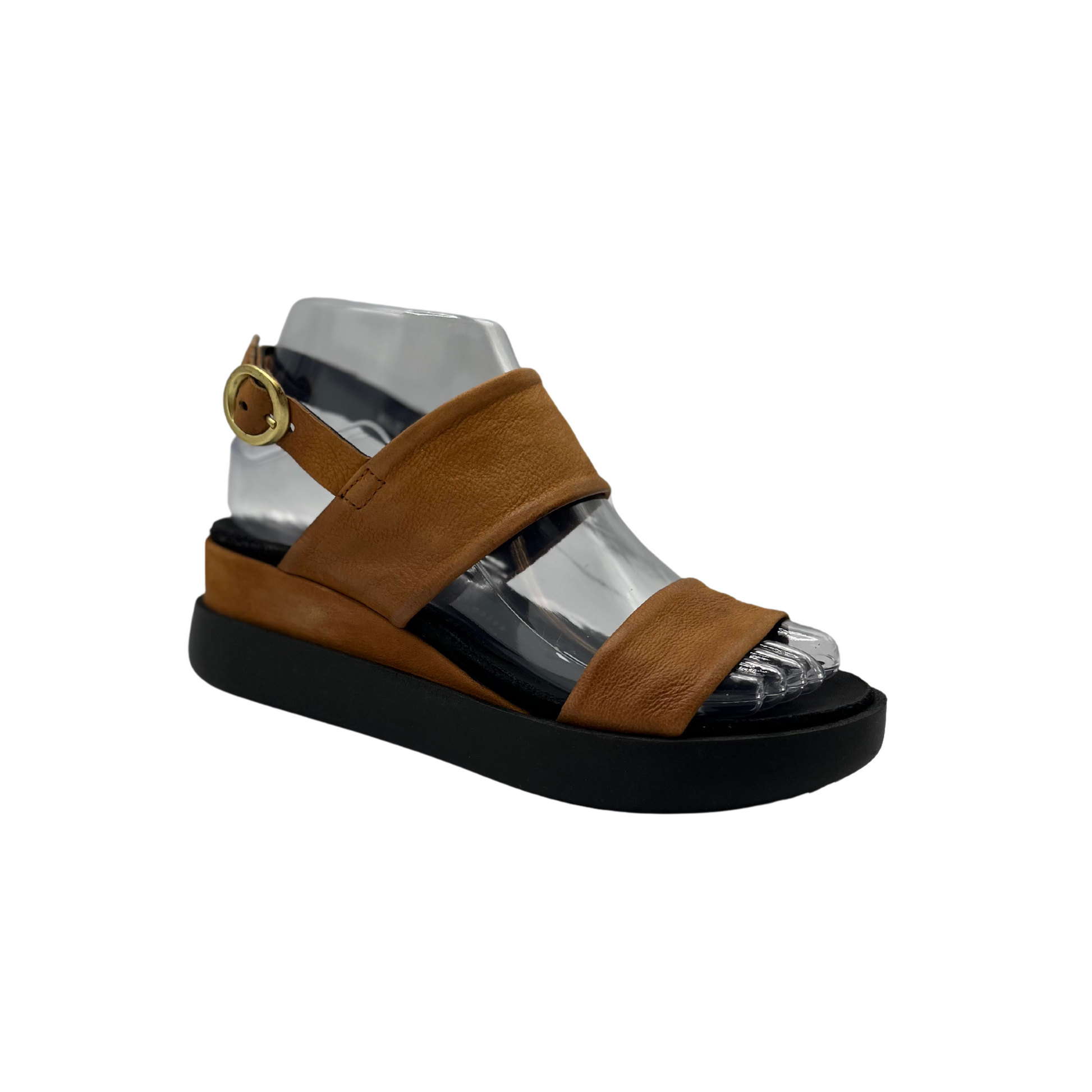 Mjus Tippa platform sandal with slingback strap and gold buckle.