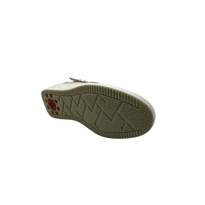 View of sole of non leather Mary Jane style shoe