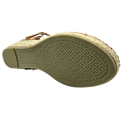 Sole of an espadrille sandal.  Rubber sole on an espadrille wedge