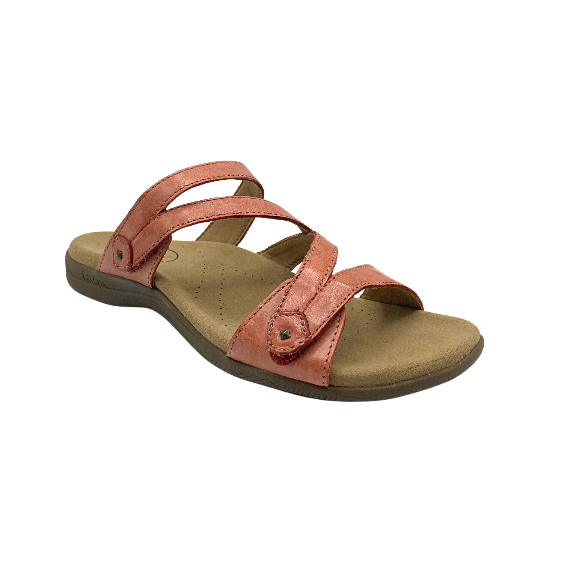 Outside view of right sandal in Taos Double U style Bruschetta color.  Anatomical footbed and great support through adjustable cross straps.