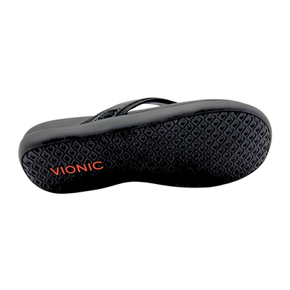 Sole of a flip flop sandal by Vionic.   Solid, rubber sole 