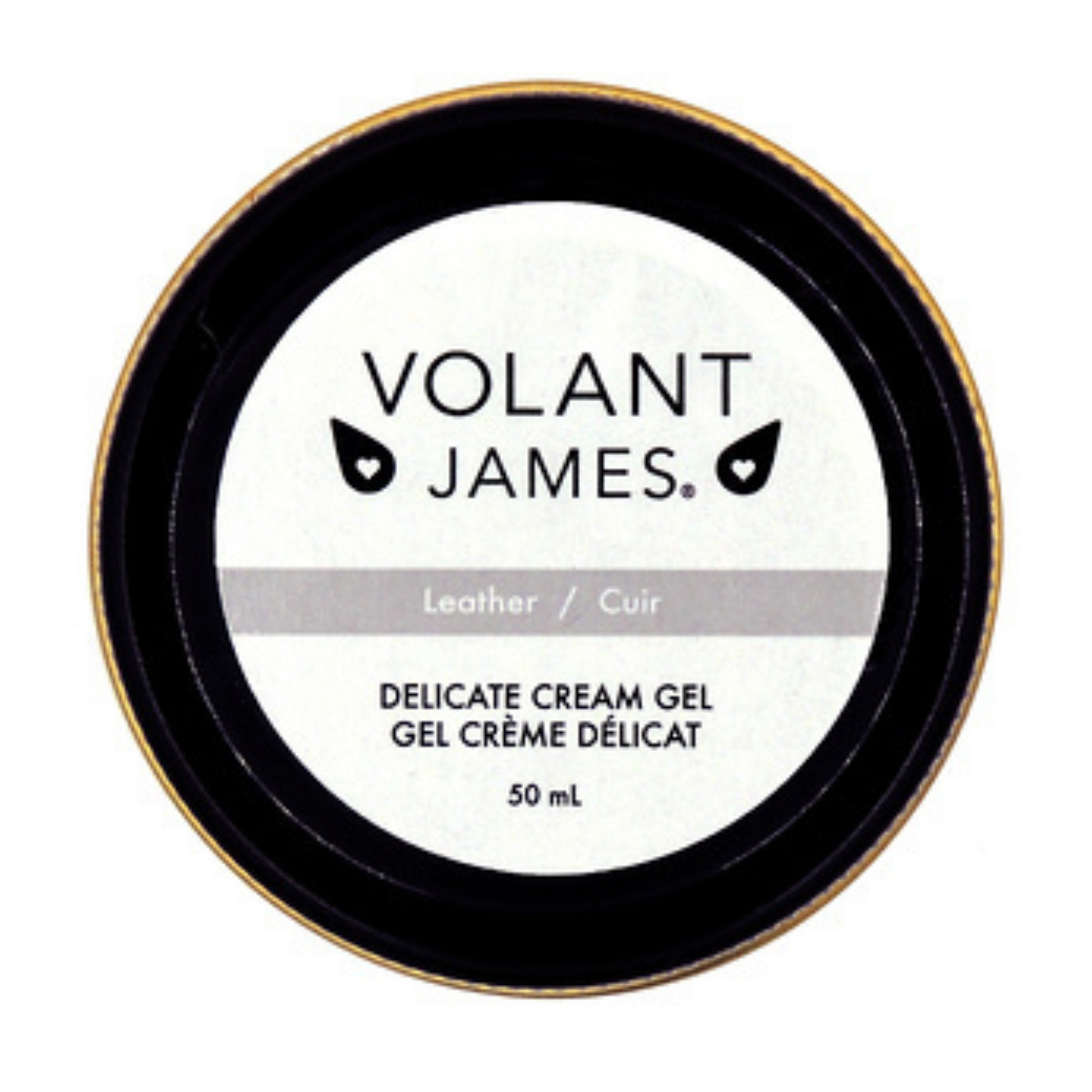 A photo of the top of the Volant James cream gel for leather container.