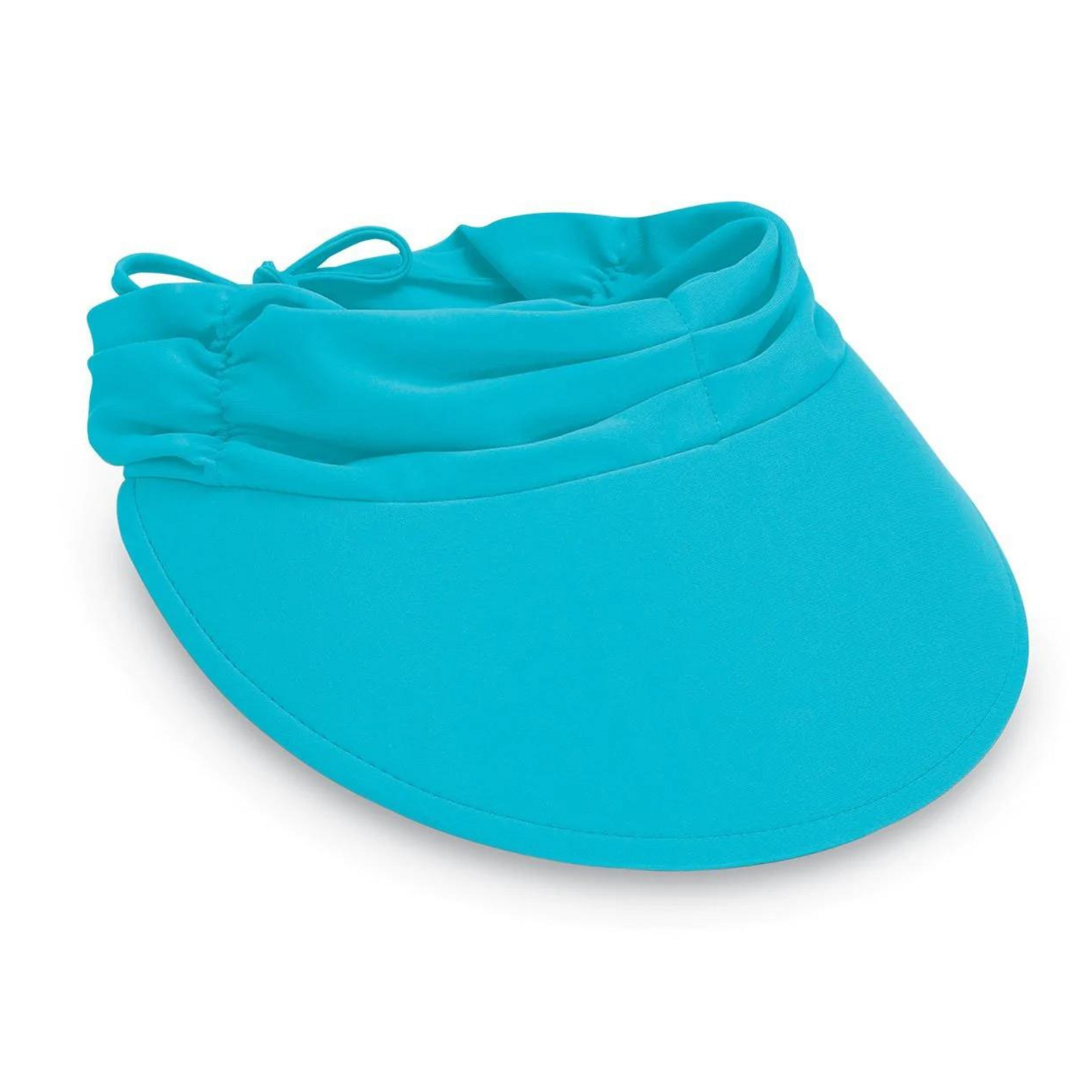 A Photo of the turquoise aqua visor, showing the brim and adjustable feature.
