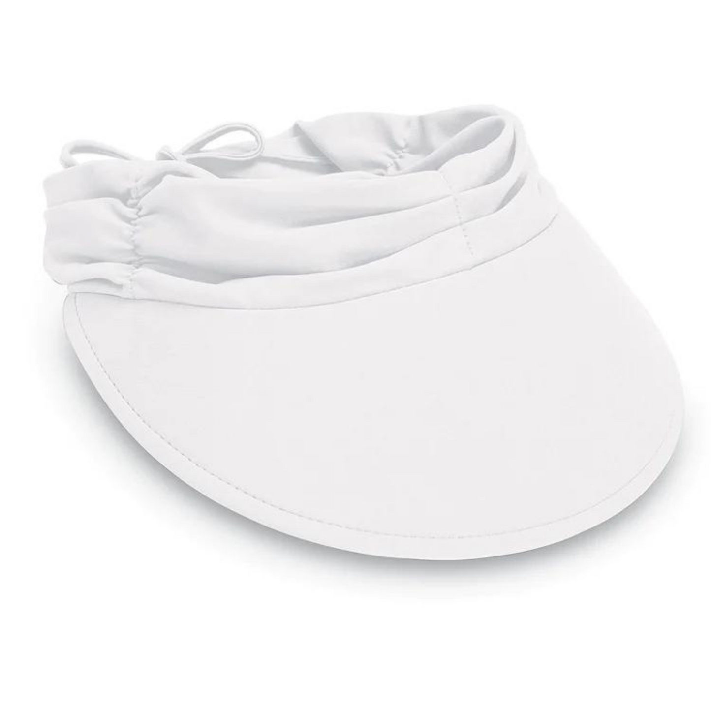 A photo of the White aqua visor. Showing the brim and the adjustable features.