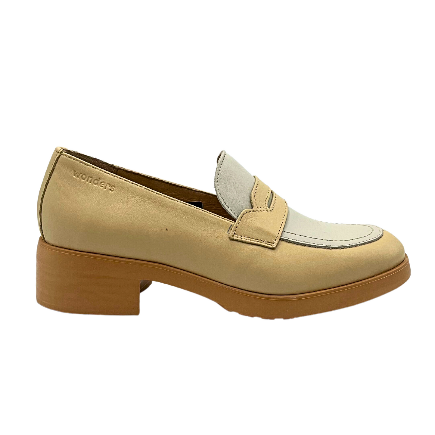 Outside view of a slip on loafer.  Simple, smart style
