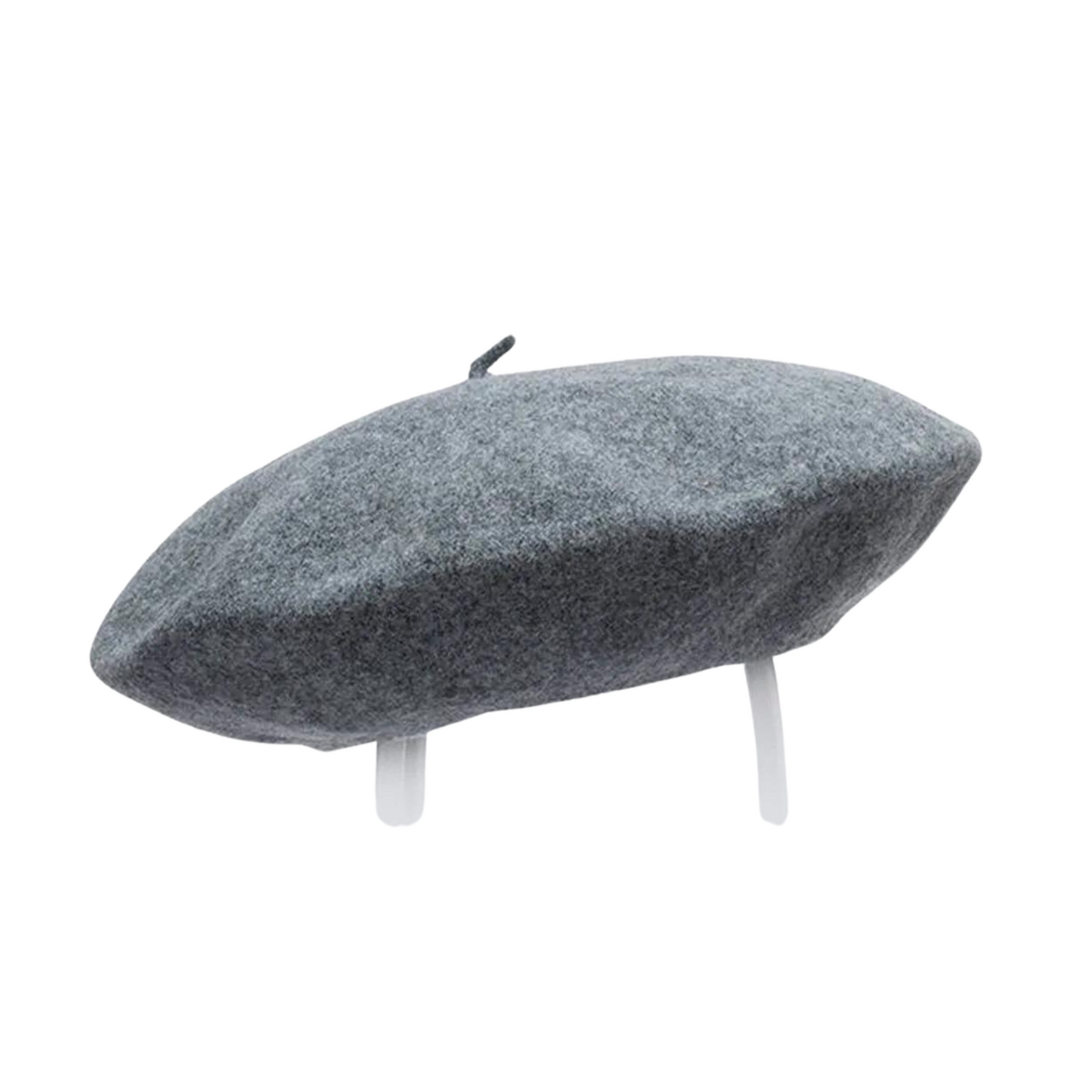 A side view of a light grey beret.