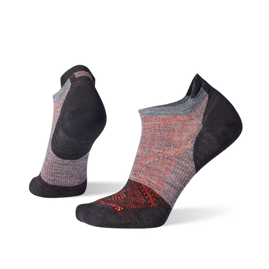 Two ankle socks with dark grey and red details.