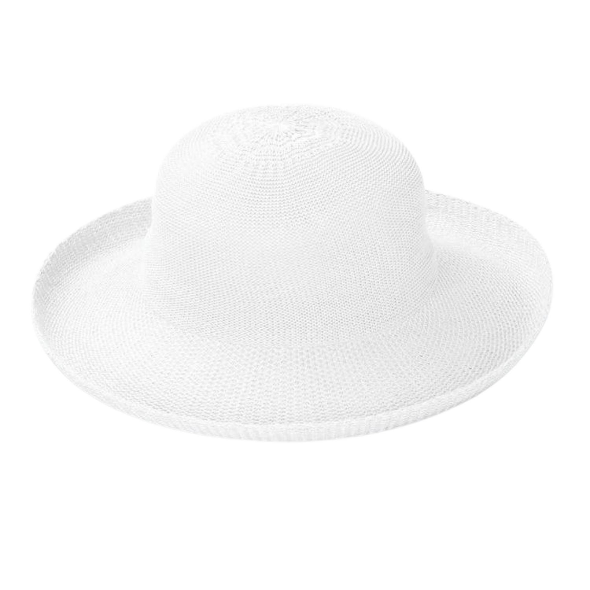 White weaved hat with soft curvature and rolled in brim.